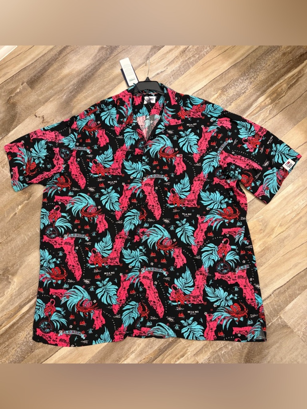 TOMMY HILFIGER Jeans Florida Miami Beach Mens Viscose Shirt 4XL Black Blue Pink